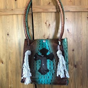 Alligator & Cowhide Leather Purse w/Rope Handles